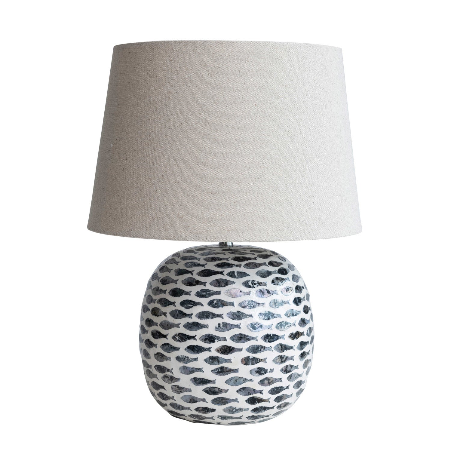 CAPIZ BAMBOO TABLE LAMP W FISH PATTERN LINEN SHADE Allure Co