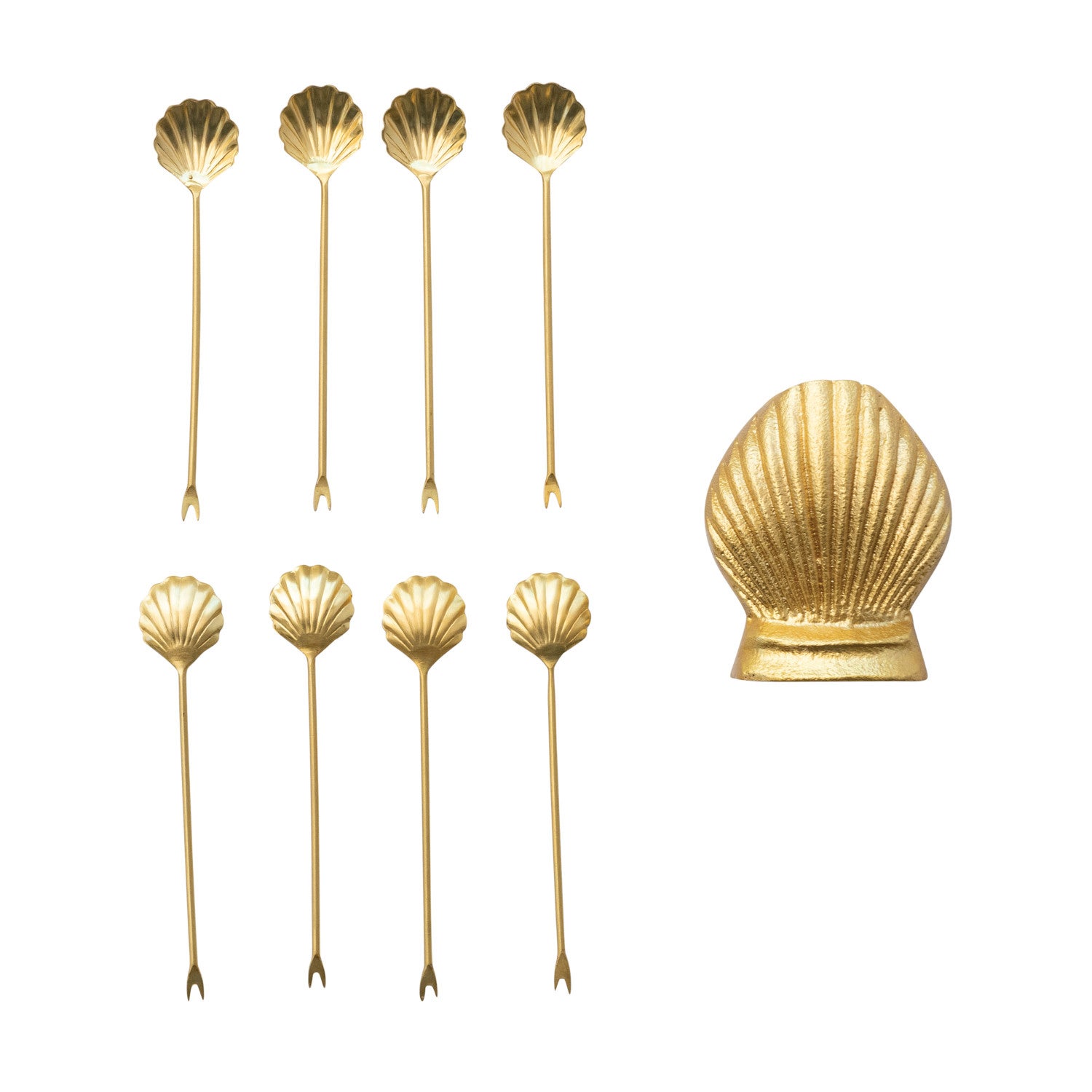 STAINLESS STEEL APPETIZER PICKS IN SHELL SHAPED HOLDER, SET OF 9 ...