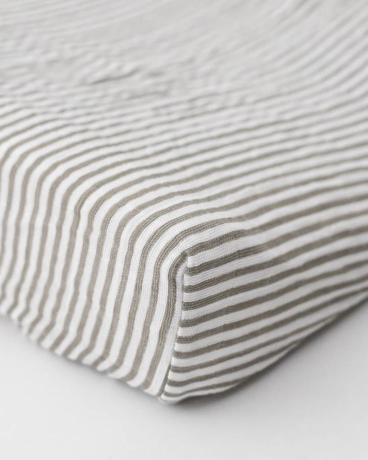 COTTON MUSLIN CHANGING PAD COVER - GREY STRIPE