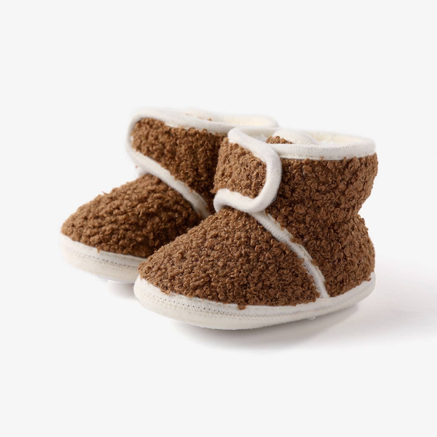 BROWN FUZZY VELCRO PREWALKER SHOES Allure & Co.